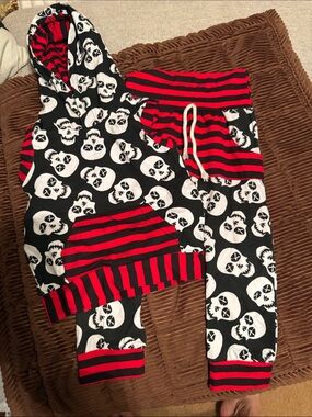 Kids Black & Red Skull Hoodie Pajama Set